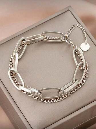 1pc European & American Style Thick Chain Double Layer Bracelet, Gift For Women