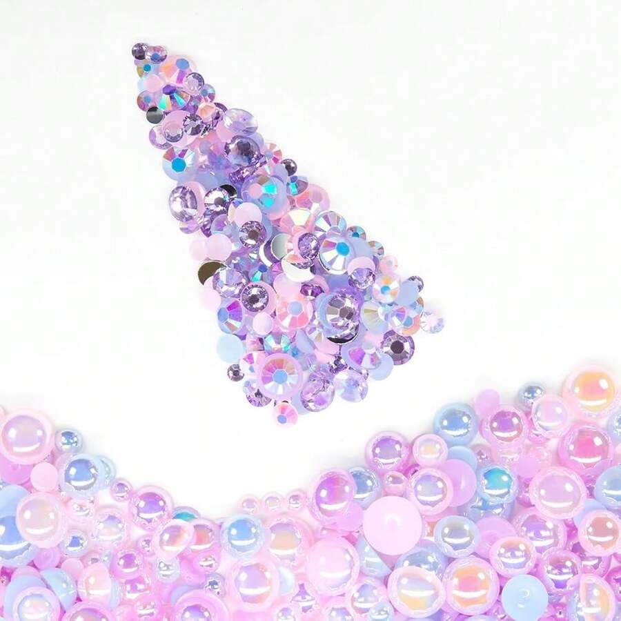 2Bags DIY Bundles Pack, 1 Half Round Pearls+1 Resin Rhinestones For Bedazzling Crafting 3-10mm Light Pink Purpe Blue Ab Colorful Gems Diamonds For Face Eyes Makeup Tumblers Bottles Crafts Shoes{"Color_name":"DreamyUnicornPastelAbSeriesMix","Size_name":"3-10mmPearls+Rhinestones"} - DreamyUnicornPastelAbSeriesMix - 查看 1