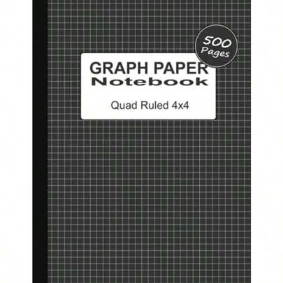 Big Quad Ruled 4x4 Graphing Book: 500 Pages Graph Paper With 4 Squares Per Inch Charcoal Black Cover