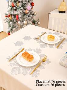 1-12 件雪花万圣节专属餐垫，奢华亚麻风格，可水洗，三重防滑材料，圣诞树外观适用于餐桌装饰、家居装饰、家庭聚餐、露营、婚礼、室内/室外派对、圣诞节节日礼物可擦拭餐垫