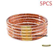 Set 5 buah Gelang Akrilik Berkilau Emas Solid Multi-Layer yang Lucu, Gelang Jelly Modis Cocok untuk Dipakai di Pantai & Liburan - Strip berkilauan - View 25