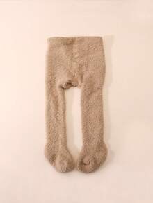 1pc Baby Thick Thermal Lined Solid Color Tights, Suitable For Winter, Warm And Comfortable - Camel - View 6