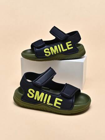1 Pair Kids Flat Sandals, Casual Letter Print, Comfortable Breathable, Suitable For Indoor, Outdoor, Beach, Daily Wear, Summer