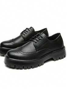 Men's Spring 2024 New Youth Round Toe Breathable British Style Thick-Soled Lace-Up Casual Daily Work Leather Shoes