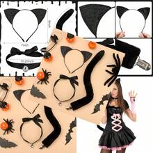 3 PCS Black Cat Costume Accessories Set For Women Black Cat Ears Headband Long Tail And Bell Choker Necklace Halloween Cats Cosplay Accessory Kit For Halloween Cosplay Dress Up Party Costume