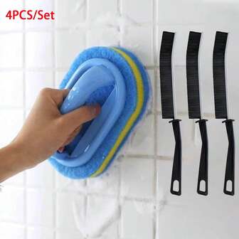 Set de 4 cepillos de limpieza para baño, cocina, bañera, inodoro y limpieza de grietas, esponja de ducha multiusos con mango ergonómico
