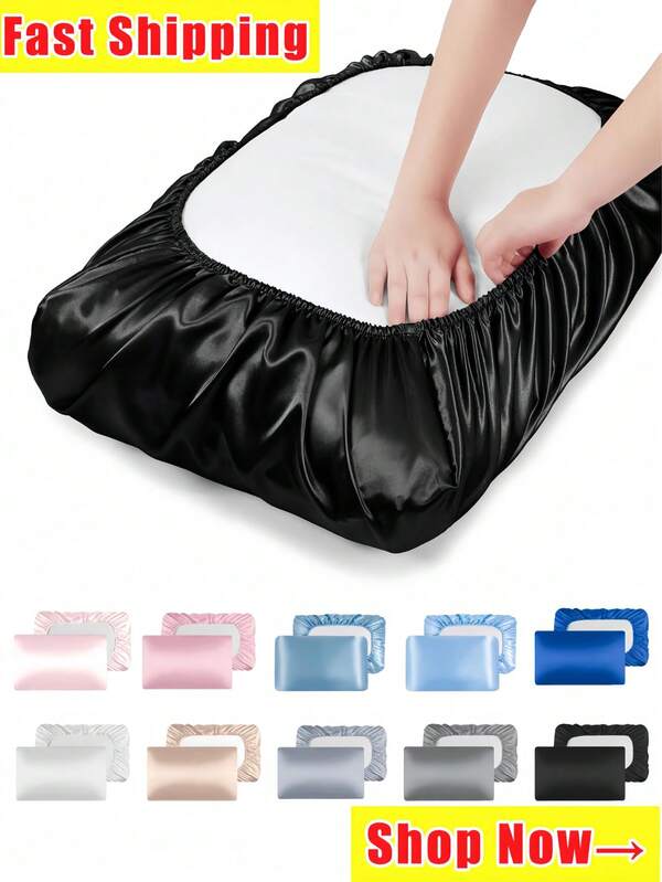 1pc/2pcs Satin Pillow Cases, Silk Pillow Cover Elastic Band Travel Pillowcover Soft Silk Satin Pillowcase For Hair Skin Standard Size/Queen Fit For Various Pillows,Room Decor,Halloween Decor,Halloween,Fall Decor