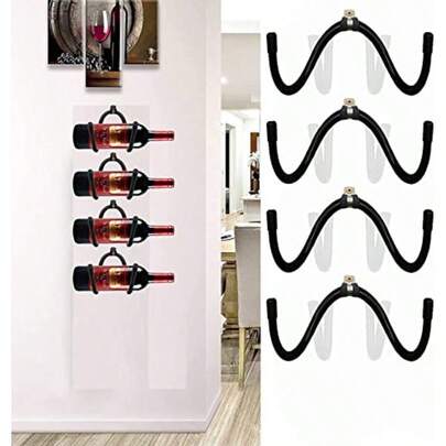 4 Pack Wine Rack Wall Mounted Wine Bottle Storage Holder Organizer With Rubber Protection No Scratches For Home And Kitchen Décor Dining Room Bar Saves Space On The Floor.