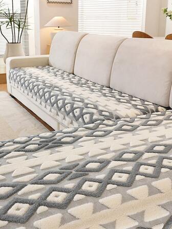 1pc Bohemian Style Diamond Quilted Plush Sofa Cushion, Country - Style Warm - Tone Sofa Cover, Anti - Slip & Pet Scratch - Resistant, All - Season Sofa Throw For Living/Dining/Bedroom/Study, Fits 1/2/3/4 - Seater & Sectional Sofas,Autumn Decor,Room Decor,Back To School,School Supplies