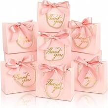 30Pcs Party Favor Bags Gift Bag Kraft Paper Party Gift Bag With Ribbon Handle Thank You Gift Bag For Wedding Birthday Party Supplies And Gifts Bag New Year Gift Gift Bag Pink - Pink - View 2