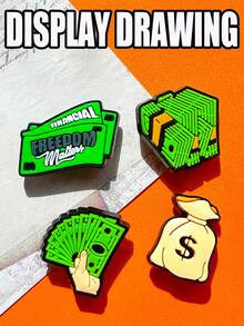 13 PCS US Dollar Series, PVC Shoe Decorations, Money Bags, Banknotes, Dollar Sign, Dice, Cash Money Financial Freedom Shoe Decorations, Suitable For Men's And Women's Slippers Decoration DIY Wristbands, Handcrafted DIY, Money-Themed Decorations