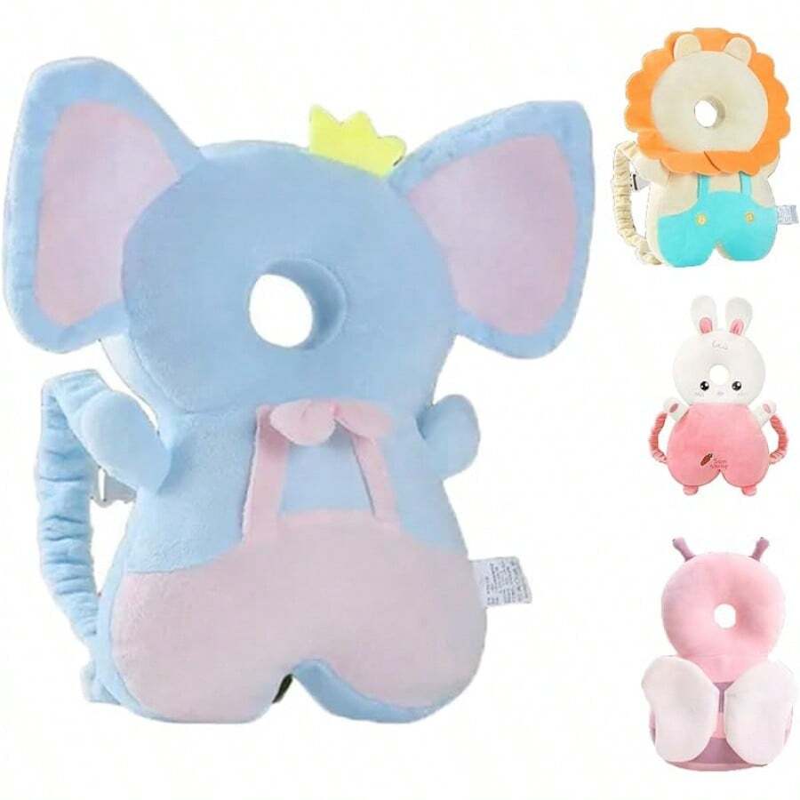 Mochila Protectora de Cabeza para Bebe, Almohada Protectora de la Cabeza de la Mochila, Adecuado para Caminar y arrastrarse, Suave y Transpirable (Elefante Azul bebé, Grande) - Elefante azul bebé - Ver 1