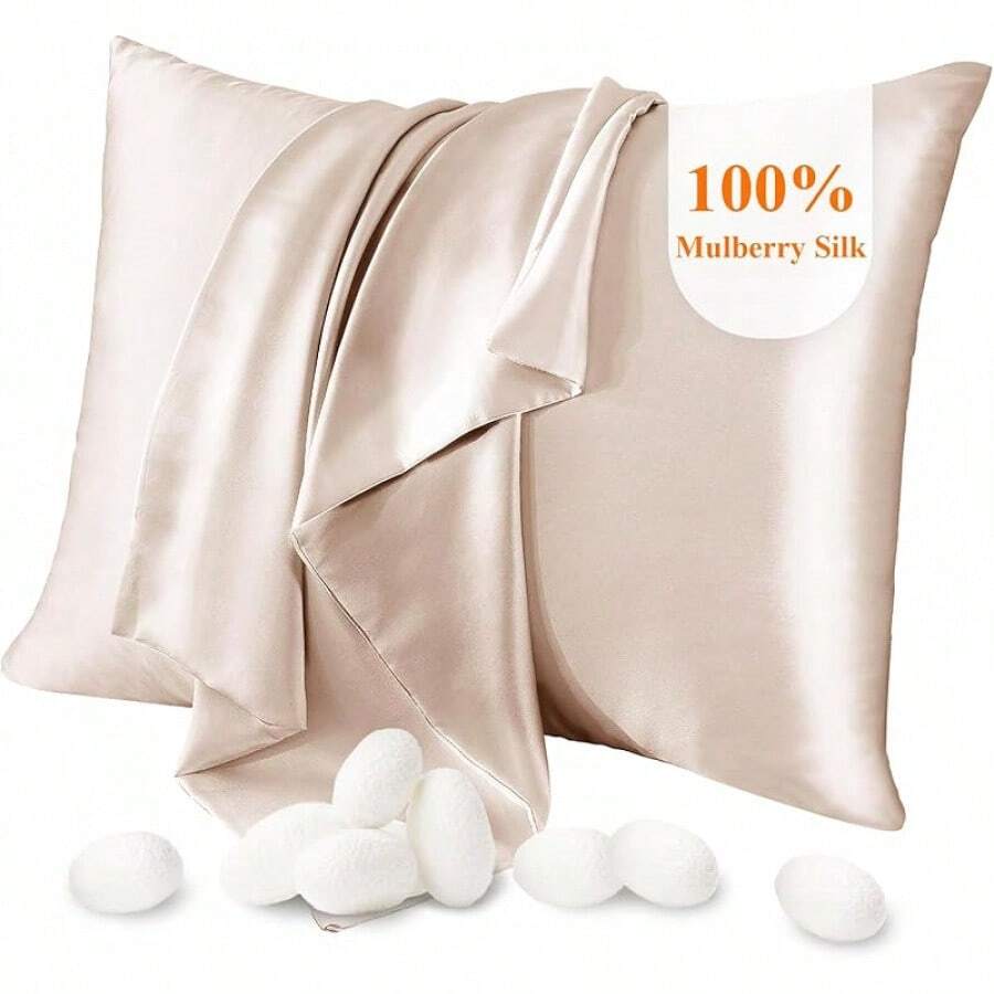 % Silk Pillowcase,21 Momme Both Side Real Silk Pillowcases Hidden Zippered Slip Silk Pillowcase Soft Breathable Hair, Skin And Good Sleep(, Standard:20x26) - Chim công xanh - Xem 1