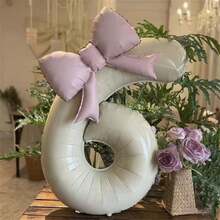 2 个 40 英寸奶油色数字 0-9 铝箔气球，带 21 英寸哑光粉色蝴蝶结 - 耐用铝制派对装饰品，适合生日、周年纪念、节日和庆祝活动 - 易于携带，无需电源，多用途派对用品，生日气球，庆祝配件，优雅的蝴蝶结设计，易于携带 - 奶油色 - 查看 16