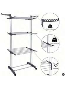 四层衣架，可调节滚动晾衣架，带折叠衣架，带轮子的大型干衣机，适合室内外使用，衣架，返校、圣诞节、新年重型衣架，洗衣马衣架，室内外衣架 - 顏色/款式隨機 - 查看 8