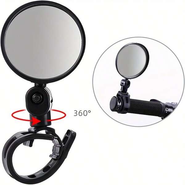 1pc 360° Rotatable Bicycle Rearview Mirror - Convex Glass Lens, Fits Adjustable Handlebar Bracket, Enhances Riding Safety And Reduces Blind Spots, Bicycle Accessory