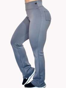Neoprene Flare Pants With Cero Pocket, Transparency, High Waist - 深灰色 - 查看 4