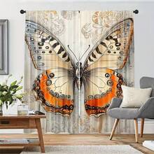 2 piezas Cortinas opacas elegantes con mariposas y flores - Poliéster vintage a la moda, adecuadas para la decoración del dormitorio y la sala de estar, lavables a máquina, agregan elementos naturales a cualquier espacio (varillas no incluidas), Cortinas para la sala de estar