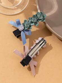 1pc Cute Bowknot Rhinestone Floral Decor Hair Clip, Suitable For Daily Wear, Festivals, Dates, Gifts, Claw Clips