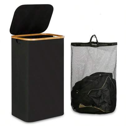 Foldable Dual-Compartment Laundry Basket, Collapsible Large Capacity Hamper With Removable Liner, Suitable For Bedroom, Living Room, Bathroom, Multiple Colors Available For Summer, Graduation And Back To School Season