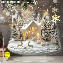 2D 亚克力圣诞雪屋桌面装饰 - 冬季仙境场景（带驯鹿、松树和金色饰品） - 无需电源，室内/室外家庭办公室花园装饰 - 理想的节日礼物，高品质印刷，节日冬季氛围，完美的节日装饰 - 白色 - 查看 2