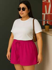Women's Plus Size Shorts, Summer Style, Light And Loose - Hot Pink - View 3