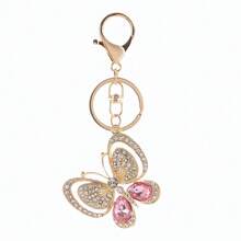 Llavero de coche con mariposa de strass, llavero de bolso de metal con diseño lindo, accesorio casual de aleación de zinc con mariposa estilo europeo y americano, regalo de Navidad y otoño