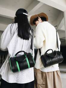 1 قطعة حقيبة كتف عالية الجودة للجنسين - حقيبة يد بطراز كوري - حقيبة كتف/متقاطعة - حقيبة أسطوانية بوسطن