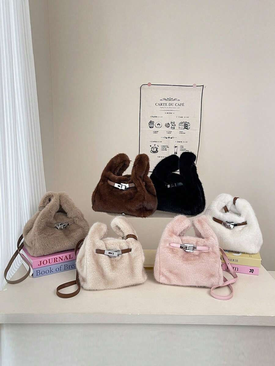 BAILEE A Women's Crossbody Bag Made Of Soft Plush Material Suitable For Autumn And Winter, Featuring A Large Capacity, Solid Color, And A Double Handle With A Cross Design. It Is Suitable For University, Work, Business, Commuting, Outdoor Activities, Travel, Picnics, Office Use, Work, Shopping, Attending Dinners, And Fashion Events. It Is Also A Great Gift For Friends. - Multicolor - View 1