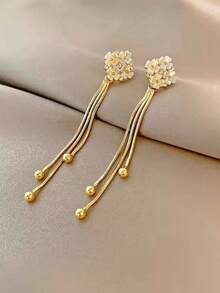 Topshiny 1pair Korean Elegant Floral Tassel Dangle Earrings, Sweet Rhinestone Decorated Colorful Flowers Earrings Valentines,Mom,Mother,Mother's Day,Gift - Bạc - Xem 4