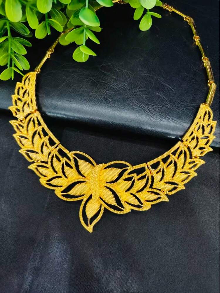 1 Set Fashion Women's Gold-Plated Pendant Necklace Jewelry Set, 4pcs/Set, Middle Eastern Dubai Bride Wedding Accessories, Dress Decoration, Holiday Gift, Necklace, Earrings, Bracelet, Ring - Yellow Gold - View 4