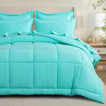 7pcs Ultra-Soft Bed In A Bag, Down Alternative Bedding Sets With All Season Quilted Comforter, Flat Sheet, Fitted Sheet, Pillowcases -Gifts For The Family And Friends - 綠松石 - 查看 12