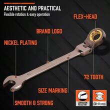 HORUSDY 18Piece FlexHead Ratchet Spanner Set Metric 6mm30mm Ratcheting Spanners Nickle Plating CrV Steel 72Tooth Flexiable Head With Tool Roll Organizer - GreyandGold - View 3