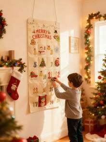 1 pezzo/30 pezzi Calendario dell'Avvento in tessuto, decorazione natalizia, calendario dell'Avvento di 24 giorni con 24 tasche, adatto per la decorazione natalizia della parete di casa