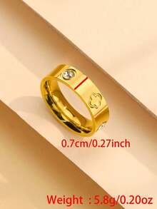 1 Piece Luxury Clover Crystal Charm Ring For Women Men Non Tarnish Couple Rings Top Quality Stainless Steel Wedding Jewelry Gold Color Valentines,Mom,Mother,Mother's Day,Gift - 黃金4 - 查看 5