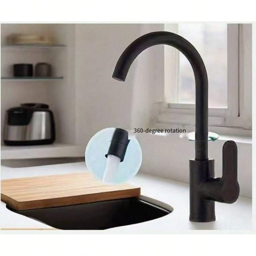 Keran Dapur Stainless Steel, Keran Air Panas & Dingin Putar untuk Wastafel, Keran Dapur Putar Anti Siram, Perlengkapan Dapur, Aksesoris Dapur, Peralatan Dapur