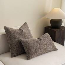 1PC Linen Throw Pillow Covers, Boho Textured Pillow Case, ,Beige With White & Navy Blue Stitch Yarn Dyed Stripe Cushion Cover For Sofa Couch Living Room(Cover ONLY) - Coffee Brown - View 7