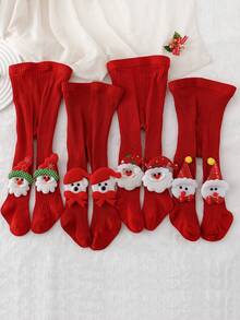 Bộ 4 quần tất in hình nhân vật Giáng sinh dễ thương cho bé gái, thích hợp mặc hàng ngày - Đỏ - Xem 13