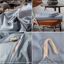 Ultra Soft 100% Cotton Solid Color Dusty Pink Queen Duvet Cover Set With Zipper Closure - 3 Pieces,  In 2025 - 灰藍色 - 查看 6