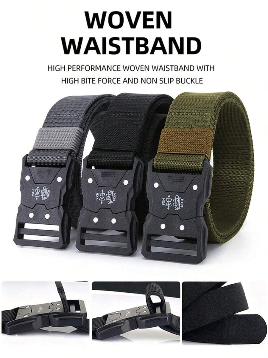 1 件户外运动战术腰带/健身腰带 - 耐用尼龙，可调节扣，适合生存/狩猎，多功能帆布编织裤腰带，带塑料扣 - 快速释放松紧带 - 彩色 - 查看 1