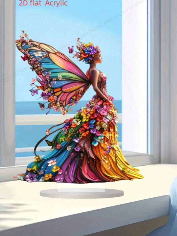 Decoración de escritorio plana 2D de acrílico con mariposa de hada colorida - Letrero de escritorio estilo bohemio, regalo perfecto para el hogar y la oficina, adecuado para dormitorio, cafetería y sala de estar, Feliz Navidad