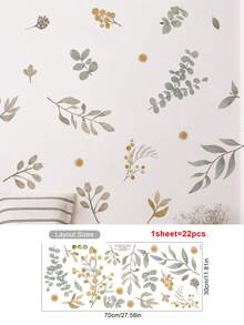 SURELIFE 1片装小清新绿叶花朵小碎花波西米亚墙贴防水pvc可移除艺术贴纸适用于厨房浴室儿童房家居装饰教室装饰墙纸 - 綠色 - 查看 13