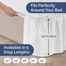 Wrap Around Dust Ruffle Bed Skirt - White - Queen Size With 12 Inch Drop - Easy Fit Elastic Strap - Adjustable Pleated Bedskirt In Brushed Fabric - Wrinkle Free - Suitable For All Ages - 04 - 淺灰色 - 查看 4