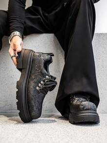 Modische britische Stil Plateau-Sohle Formelle Anzugschuhe, Herren Business Schnür-Lässig Anzugschuhe, Herren Niedrig-Top Runde Spitze Derby Schuhe, geeignet für Hochzeit, Party, Halloween, Pendeln und Geschäft - Schwarz - Übersicht 4