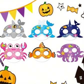 12Pcs DIY Paper Mask Craft Kits, Under The Sea Party Favor For Back-To-School Supplies Halloween Decoration Birthday Classroom Activity (Ocean Animals)