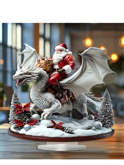 Suporte de acrílico 2D com Papai Noel e Dragão - Ideal para decoração de casa e escritório, presente de Natal perfeito