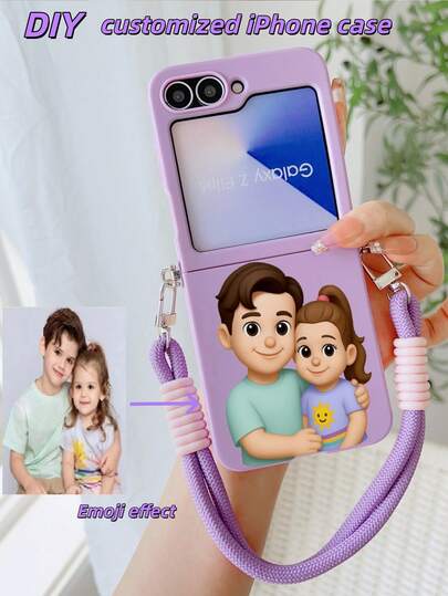 Funda de teléfono personalizable para Samsung Galaxy Z Flip7, Z FE, Z Flip 6, Z Flip 5, Z Flip 4 - Diseños personalizados de bocetos, coloridos, efectos, 3D, billetes de dólar, escala de grises, píxeles, borrosos, pintura al óleo con correa de muñeca en blanco clásico, azul cielo, magenta, rosa, morado, negro