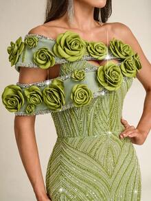 Đầm dạ hội Astony One màu xanh lá cây đính sequin họa tiết hoa, kiểu đuôi cá, ôm sát gợi cảm, lý tưởng cho các lễ hội âm nhạc, tiệc sinh nhật, dạ tiệc trang trọng, tiệc độc thân, sự kiện thảm đỏ và các dịp trang trọng khác. - màu xanh lá - Xem 9