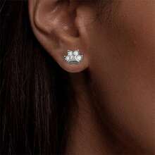 1pc 925 Sterling Silver Elegant Zirconia Inlaid Heart & Olive Leaf Stud Earrings For Women, Suitable For Daily Wear And Gift For Holidays, Birthdays