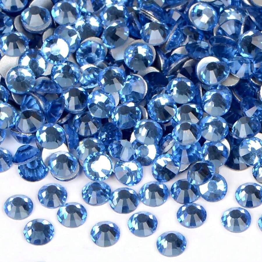 2880PCS Art Nail Rhinestones Non Hotfix Glue Fix Round Crystals Glass Flatback For DIY Jewelry Making With One Picking Pen (Ss3 2880pcs, Lt. Sapphire){"Color_name":"Lt.Sapphire","Size_name":"Ss32880pcs"} - 藍寶石中32880件 - 查看 1